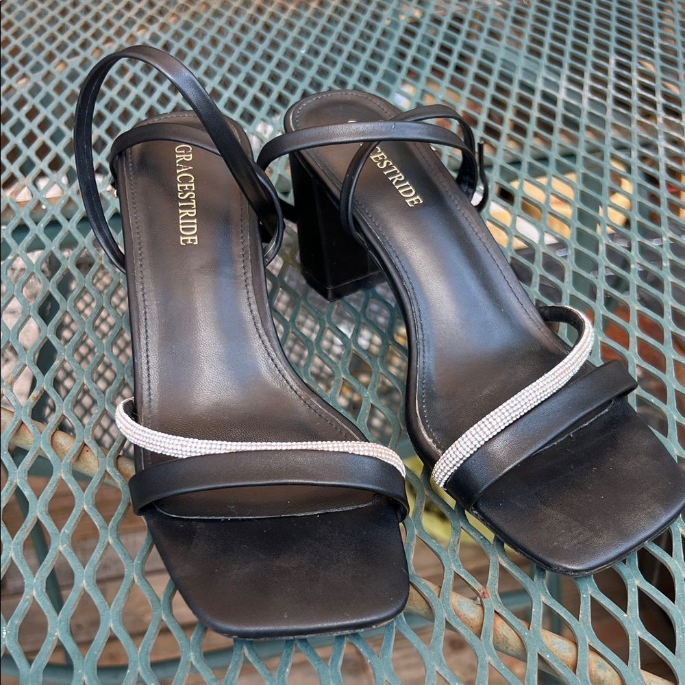 Black Strappy Platform 3 Inch Heels with Rhinestone Detail Bridesmaids Formal 8